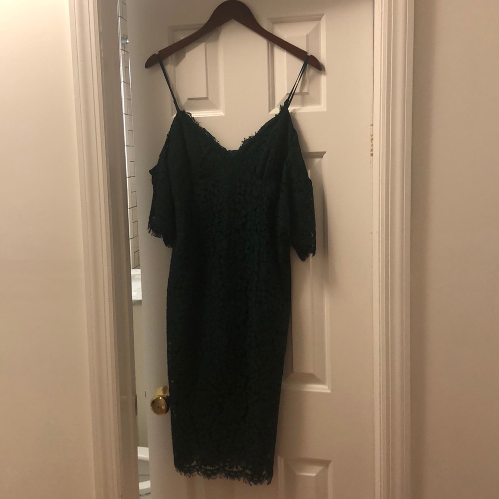 Green lace Bardot cold shoulder dress size M /8